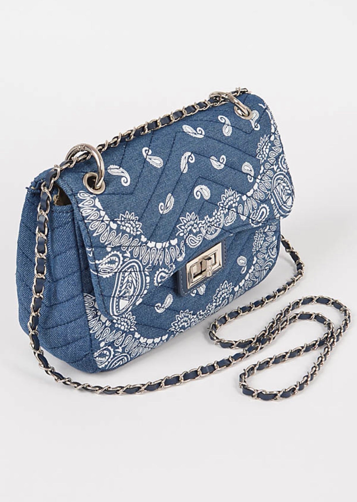 Denim Quilted Bandana Shoulder Bag
