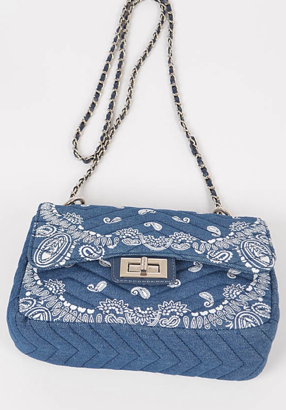 Denim Quilted Bandana Shoulder Bag