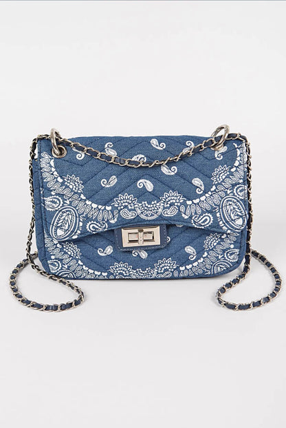 Denim Quilted Bandana Shoulder Bag