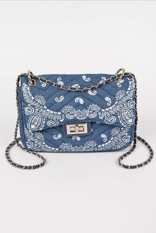 Denim Quilted Bandana Shoulder Bag