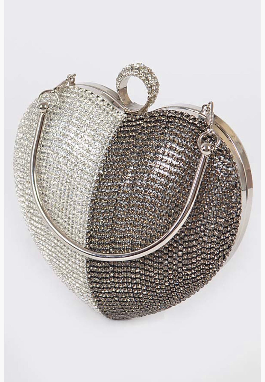 2 Tone Rhinestone Heart Clutch